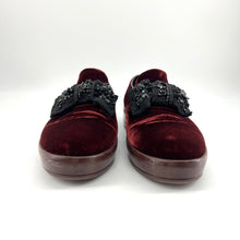 Load image into Gallery viewer, Prada Red Velvet Crystal Embellished Bow Slip On Sneakers