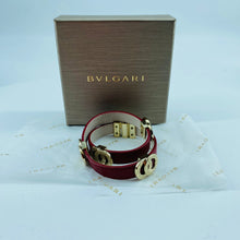 Load image into Gallery viewer, Bvlgari Red Leather Double Coiled Gold Plated Bracelet