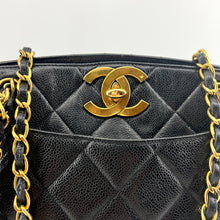 Load image into Gallery viewer, CHANEL CC Black Caviar Quilted Gold Hardware Chain Carryall Shopper Tote Bag