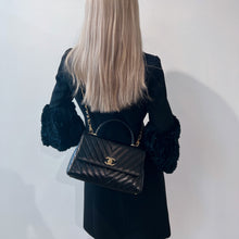 Load image into Gallery viewer, Chanel Black Chevron Quilted Calfskin Leather and Lizard Coco Handle Bag
