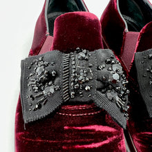 Load image into Gallery viewer, Prada Red Velvet Crystal Embellished Bow Slip On Sneakers