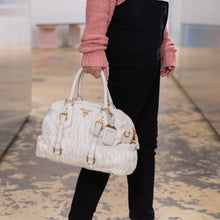 Load image into Gallery viewer, Prada Taupe Gaufre Pleated Two-Way Satchel Tote Bag TWS