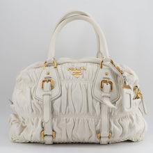 Load image into Gallery viewer, Prada Taupe Gaufre Pleated Two-Way Satchel Tote Bag TWS