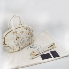 Load image into Gallery viewer, Prada Taupe Gaufre Pleated Two-Way Satchel Tote Bag TWS