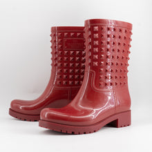 Load image into Gallery viewer, Valentino Red Rubber Studded Accents Rain Boots