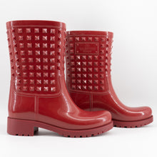Load image into Gallery viewer, Valentino Red Rubber Studded Accents Rain Boots