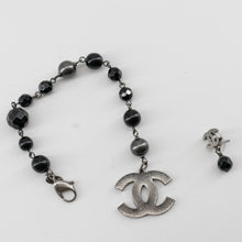 Load image into Gallery viewer, Chanel Black and Silver CC bead bracelet and single earring