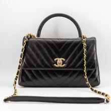 Load image into Gallery viewer, Chanel Black Chevron Quilted Calfskin Leather and Lizard Coco Handle Bag
