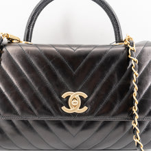 Load image into Gallery viewer, Chanel Black Chevron Quilted Calfskin Leather and Lizard Coco Handle Bag