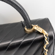 Load image into Gallery viewer, Chanel Black Chevron Quilted Calfskin Leather and Lizard Coco Handle Bag
