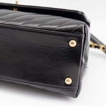 Load image into Gallery viewer, Chanel Black Chevron Quilted Calfskin Leather and Lizard Coco Handle Bag