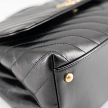 Load image into Gallery viewer, Chanel Black Chevron Quilted Calfskin Leather and Lizard Coco Handle Bag