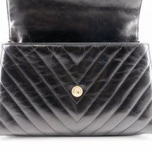 Load image into Gallery viewer, Chanel Black Chevron Quilted Calfskin Leather and Lizard Coco Handle Bag