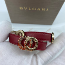 Load image into Gallery viewer, Bvlgari Red Leather Double Coiled Gold Plated Bracelet