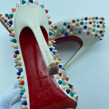 Load image into Gallery viewer, Christian Loubotin multicolor rivet high heels