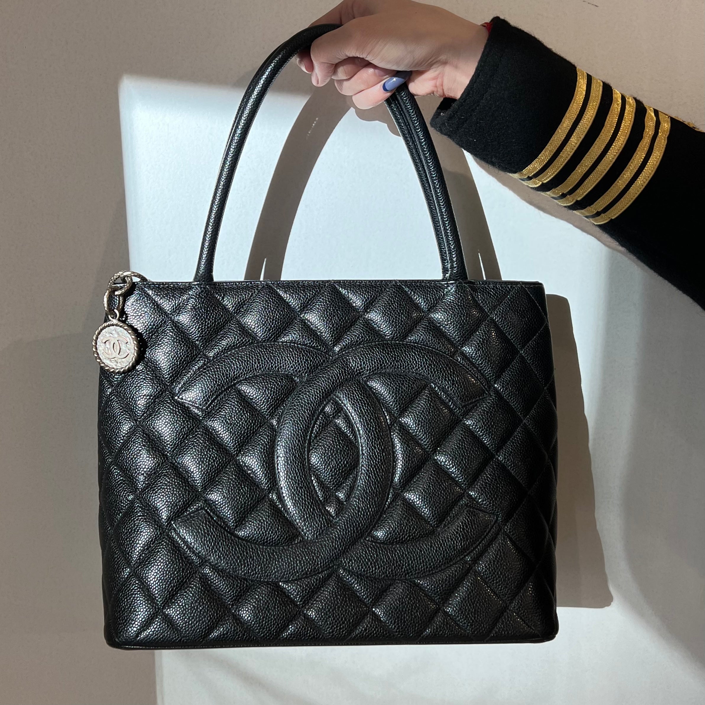 Chanel Black Caviar Medallion Tote Bag as Seen as on Lauren 