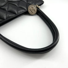 Load image into Gallery viewer, Chanel black quilted caviar leather medallion tote bag