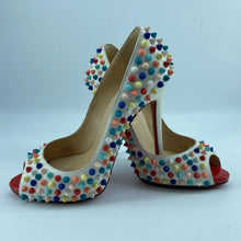 Load image into Gallery viewer, Christian Loubotin multicolor rivet high heels