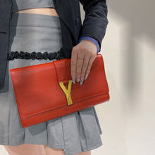Load image into Gallery viewer, Yves Saint Laurent Red Textured Leather Y-ligne Clutch