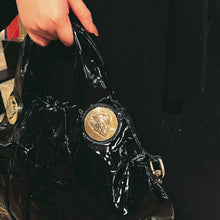 Load image into Gallery viewer, Gucci Black& Gold Patent Leather Hysteria Tote