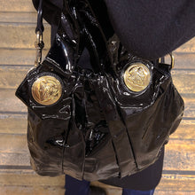 Load image into Gallery viewer, Gucci Black& Gold Patent Leather Hysteria Tote