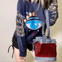 Load image into Gallery viewer, CHANEL Denim Sequin Mini Bucket Bag