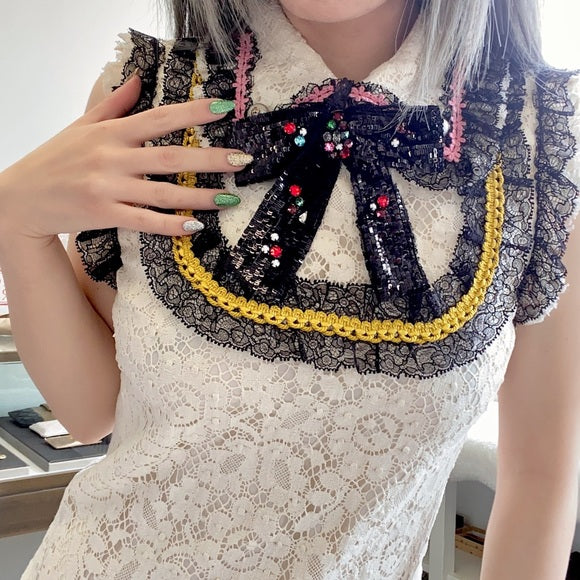 Gucci Cluny Lace Dress With Embroidery in White Sheer Room Gucci Cluny Lace Dress With Embroidery in White Sheer Room