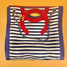 Load image into Gallery viewer, Chanel Cruise 2010 Stripes Red White And Blue Canvas Grosgrain Silver Hardware Tote