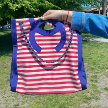 Load image into Gallery viewer, Chanel Cruise 2010 Stripes Red White And Blue Canvas Grosgrain Silver Hardware Tote