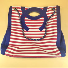 Load image into Gallery viewer, Chanel Cruise 2010 Stripes Red White And Blue Canvas Grosgrain Silver Hardware Tote