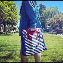 Load image into Gallery viewer, Chanel Cruise 2010 Stripes Red White And Blue Canvas Grosgrain Silver Hardware Tote