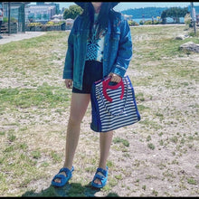 Load image into Gallery viewer, Chanel Cruise 2010 Stripes Red White And Blue Canvas Grosgrain Silver Hardware Tote