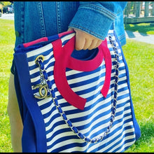 Load image into Gallery viewer, Chanel Cruise 2010 Stripes Red White And Blue Canvas Grosgrain Silver Hardware Tote