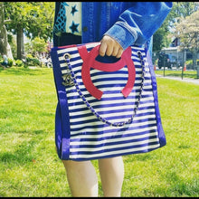 Load image into Gallery viewer, Chanel Cruise 2010 Stripes Red White And Blue Canvas Grosgrain Silver Hardware Tote