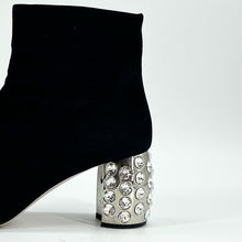Load image into Gallery viewer, MiuMiu crystal high heels black boots