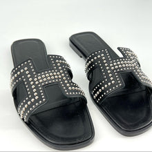 Load image into Gallery viewer, HERMES rivet oran sandals in black leather