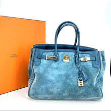 Load image into Gallery viewer, HERMES suede blue Birkin 35cm