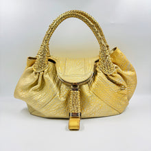 Load image into Gallery viewer, Fendi Metallic Gold Holographic Textured Leather Spy Hobo TWS
