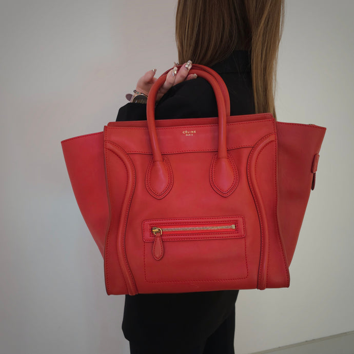 Celine Red Leather Micro Luggage Tote Bag TWS