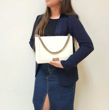 Load image into Gallery viewer, Chanel White Patent Leather Large Leboy Bag
