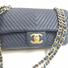 Load image into Gallery viewer, Chanel Blue Chevron Small Classic Flap Bag
