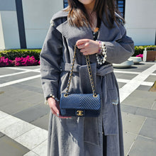 Load image into Gallery viewer, Chanel Blue Chevron Small Classic Flap Bag
