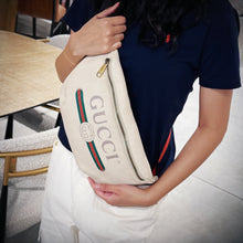 Load image into Gallery viewer, Gucci Unisex Small Logo Print White Leather Messenger Belt Bag TWS
