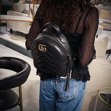 Load image into Gallery viewer, Gucci Matelasse GG marmont Chevron Quilted black leather backpack TWS

