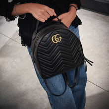 Load image into Gallery viewer, Gucci Matelasse GG marmont Chevron Quilted black leather backpack TWS
