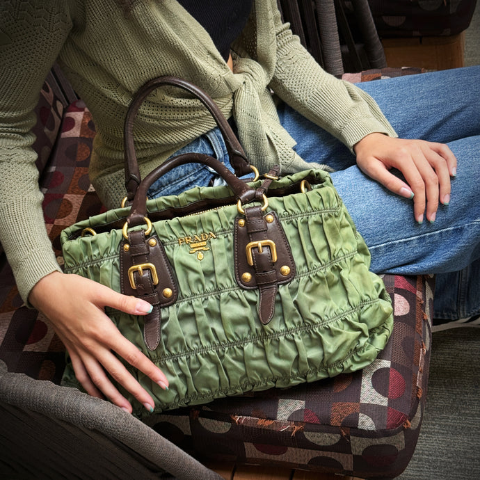 Prada Green Tessuto Nylon Gaufre Tote Bag TWS