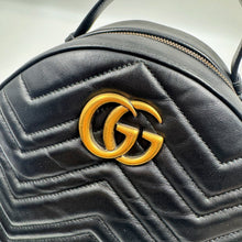 Load image into Gallery viewer, Gucci Matelasse GG marmont Chevron Quilted black leather backpack TWS
