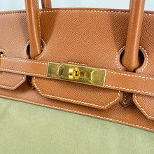 Load image into Gallery viewer, Hermes Brikin 35 Brown Epsom Olivia Canvas Gold Year2016
