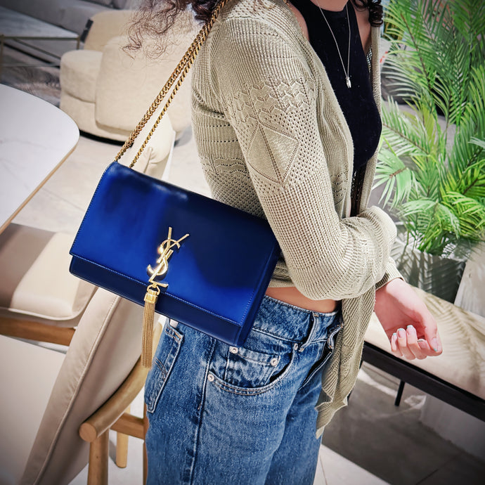 Saint Laurent 蓝色小牛皮小号字母 Kate 流苏包 TWS