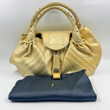 Load image into Gallery viewer, Fendi Metallic Gold Holographic Textured Leather Spy Hobo TWS
